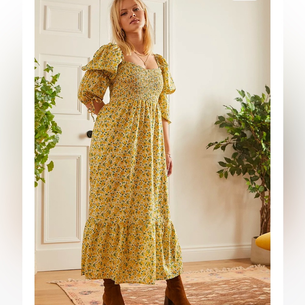 Faithfull The Brand Palino Midi Floral Yellow Dress